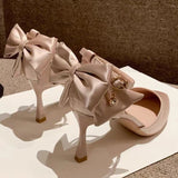 Bag Head Button Single Shoes Wedding Shoes Female White Silk And Satin Bridal Shoes With Wedding Tips And Bridesmaid High Heels HZ0115