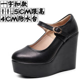 White High-Slope Single-Shoe Round Cheongsam Shoes Shallow Walking Shoes Waterproof Table Thick-Soled Size 43 Magic Sticker Women's Shoes HZ0115