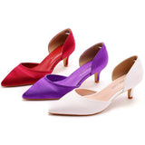5 Cm Fine Tip Pointed Sandals Low Heel Low-Size Single-Shoe Women's Two-Siped Hollow Women's Shoes Wedding Shoes HZ0115