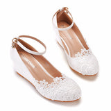 5 Cm Low Heel Pedicles Thin High Heel Women's Shoes Slope Heel High Heel Casual Shallow Buckle Round Head Single Shoe Bride HZ0115