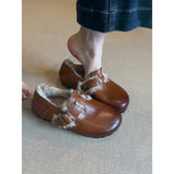 Vintage Plus Thicken Shoes With A Foot Pedal To Keep Warm Happy Shoes Flat Hair Wool Cotton Shoes HZ0115