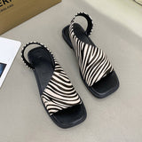 Leopard Sandals Women 2025 Summer New Large-Size Fish Mouth Side Empty Fashion Thick Heel Low-Heeled Sandals Tide HZ0115