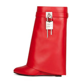 Winter New Large Cylinder Lock Skirt Side Of The Super High Slope And Round Scalp Face High And Zipper Short Boots Woman HZ0115