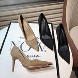 Kaky-Color High-Heeled Women 2025 New Fine-Heeled Temperament Velvet Head Pointed Single Shoe Commuter Work Shoes HZ0115