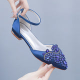 Spring And Summer 2 Cm Flat Hedley Casual Sharp In The Hollow Sandals Square With Shallow Mouth Water Drill Buckle Bridal Shoes Wedding Shoes HZ0115