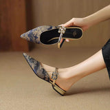 New Chinese-Style Brooding Low-Hee Half-Slippers Women's Summer New Word Thick And Pointed Lazy People Pack Cold Slippers HZ0115