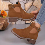 Autumn And Winter New Lady Martin Boots Loose Belt Buckle Round Head And Mid-Sleet Women's Shoes HZ0115
