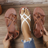 2025 Summer New Women's Flat-Soled Sandals Large-Size Casual Toe Braided With Flat-Soled Sandals HZ0115