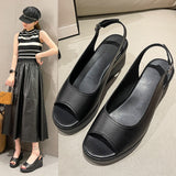 New Slope Heel Sandals Women's Fashion Korean Version After The Buckle Heightening Thin Heel Fish Mouth Women's Sandals HZ0115
