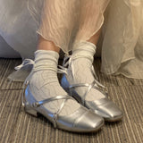 Silver Ballet Small Leather Shoes French Mary Jane Shoes Square Head Down Single Shoes Women's Spring And Autumn Evening Shoes HZ0115