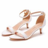 5 Cm White Light Mouth With Sandals Thin Heel Fish Mouth Size Size Heel Mid-Heeled Sandals Women LZ05 HZ0115