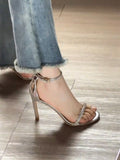 In The Summer Of 2025, The New Silver Patent Leather With Water Drill High Heels Women's Fine Heel Sandals Are Beautiful. HZ0115