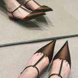 Good Expensive ~ French Triangle Bag Head Cat Heel Sandals Women Coarse 2025 New Summer Ding Noodles In The Tip Single Shoes HZ0115