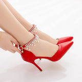 Thai Suzu Beads Large-Size High-Heeled Sandals Fine-Heeled Sandals White Pointed Shoes Female Wedding Wedding Bridal Sandals HZ0115