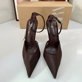 ZA Home 2025 New Women's Shoes Low Heel Temperament High Heels High-Heeled Shoes Back Scratched Single Shoe Net Face Brown HZ0115