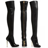 Wish Autumn And Winter New Fashion Solid Color Fine High With Metal After Zipper Over The Knee Boots Woman HZ0115