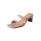2025 New Square Head With Bare-Colored Sandals Women Summer Coarse Heel Exposed Outside Wearing Cold Slippers Black High Heels HZ0115
