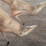 Qianjin ~ Temperament Naked Paint Leather Tip Fine And Light Mouth Single Shoes Women After The Empty Autumn And Winter Water Drill High Heels Women HZ0115