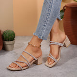 Fashion Sandals Female Fairy Wind 2025 New Thick Heel Water Drill With High Heel Shoes Large Size Two Wearing Slippers HZ0115