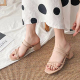 Black Fine Sandals Women 2025 New Medium Heds Of Cool Slippers Women Wear Coarse Heel With Women's Shoes Korean Version Of The Square Head HZ0115