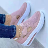Large-Size Casual Women's Single Shoes 2025 Spring New Color Magic Stick Thick Bottom Breathable Mesh Single Shoes HZ0115