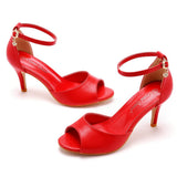 7 Cm Fish Mouth High Heel Sandals Shallow Word Buckle With Large-Size Round-Head High-Heeled Shoes Gold Fish Mouth Fine Sandals HZ0115
