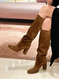 Vintage Brown Velvet High Barrel Thick And Knight Boots Hot Girl Big Barrel Around Thin High Boots HZ0115