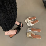 Korean Version Of Flat-Bottomed Silver Cool Slippers Women's Summer Wear Beach Slippers French Women's Shoes HZ0115