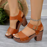 One Word With High-Heeled Toe Sandals Female Fish Mouth Belt Buckle Rivet Waterproof Table Beach Cool Drag HZ0115