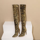 2025 New Sexy Nightclub Squin Side Zipper Fine Heel High Knee Boots Woman HZ0115
