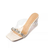 Coarse Heel Wearing Cold Slippers Women 2025 Summer Fashion Transparent Water Drill Temperament With High Heels Do Not Tired Feet HZ0115