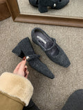 Square Head Plus Velvet Lefang Shoes Gray Mary Jane Woman With French Temperament Winter Model HZ0115