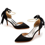 7 Cm Fine Heel Large-Size Sandals Banquet Women's Shoes Ribbon Beads High Heel Sandals And Ribbon Dress Dress HZ0115