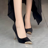 Black High-Heeled Women 2025 Spring And Autumn New Metal Tip Fine And Light Mouthed Velvet French Temperament Sexy Single Shoes HZ0115