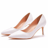 7 Cm Pointed Single Shoes Small Thin Heel Single Shoes Tip Shoes Large Size Women's Shoes Large Size Single Shoes Women White HZ0115