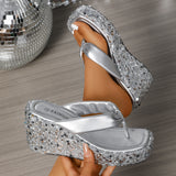 2025 Summer New Square Head Pine Cake Thick Bottom Slippers Transparent One-Word Style High And High Women Wearing Squins Cool Drag HZ0115