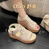 Weaving With Loose Cakes And Women's Sandals New Fish Mouth Slope Heels High-Heeled Sandals Hollow Zipper Women's Shoes 35-43 7CM HZ0115
