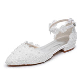 2 Cm Spring And Summer Flat Hedley Casual Sharp Hollow Sandals Low Heel Shallow Lace Flower Buckle Bridal Shoes HZ0115