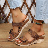 Large-Size 2025 Summer New Retro Leisure Flowers High Heel Women's Shoes And Slippers HZ0115