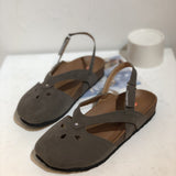 Large-Size Retro Simple Hollowed-In-Head Sandals Women's One-Character Buckle With Flat Velvet Back Empty Single Shoes Wish HZ0115