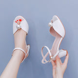 7 Cm Coarse Fish Mouth Sandals Square Roots Coarse Sandals White Wedding Dress Sandals Nails Wedding Shoes HZ0115