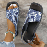 Leopard Sandals Women 2025 Summer New Large-Size Fish Mouth Side Empty Fashion Thick Heel Low-Heeled Sandals Tide HZ0115