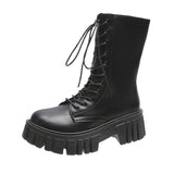 Martin Boots Women's New Autumn British Wind Thick Bottom Leisure Strap Mid-Sleeve Boots High With Net Red Boots HZ0115