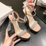 Temperament Crystal And Coarse Heel Sandals Women Ultra-High Heel Waterproof Counter Thick-Sing-Le-Soo Model Show Shoes HZ0115