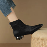French High-End V-Mouthed Small Ankle Boots 2025 New Autumn And Winter Fashion Plush Metal Head Tip Black Short Boots Woman HZ0115