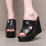 Real Leather Slope And Slippers Women Wearing Fashion Pine Cake Thick Bottom Fitting Room A Word Drag Anti-Slip High And Cow Skin Cold Drag HZ0115