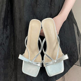 High-Value Bows With High Heels New Summer Wear European-Style Fairy Style Elegant Square Fine Sandals HZ0115