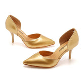 7 Cm White Fine-Heeled Pointed Sandals Hollow Two-Siped Sandals Large-Size Pointed Wedding Shoes Women's Banquet Shoes HZ0115