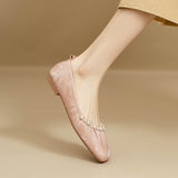 Super Soft ~ Sweet Pearl Flat-Bottom Ballet Single Shoes Women's New Chinese Style Soft-Soled Bean Shoes Grandmother Shoes HZ0115