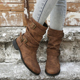 2025 Autumn And Winter Martin Boots Belt Buckle Large Size Cylinder Cylindrical Women's Leather Boots HZ0115